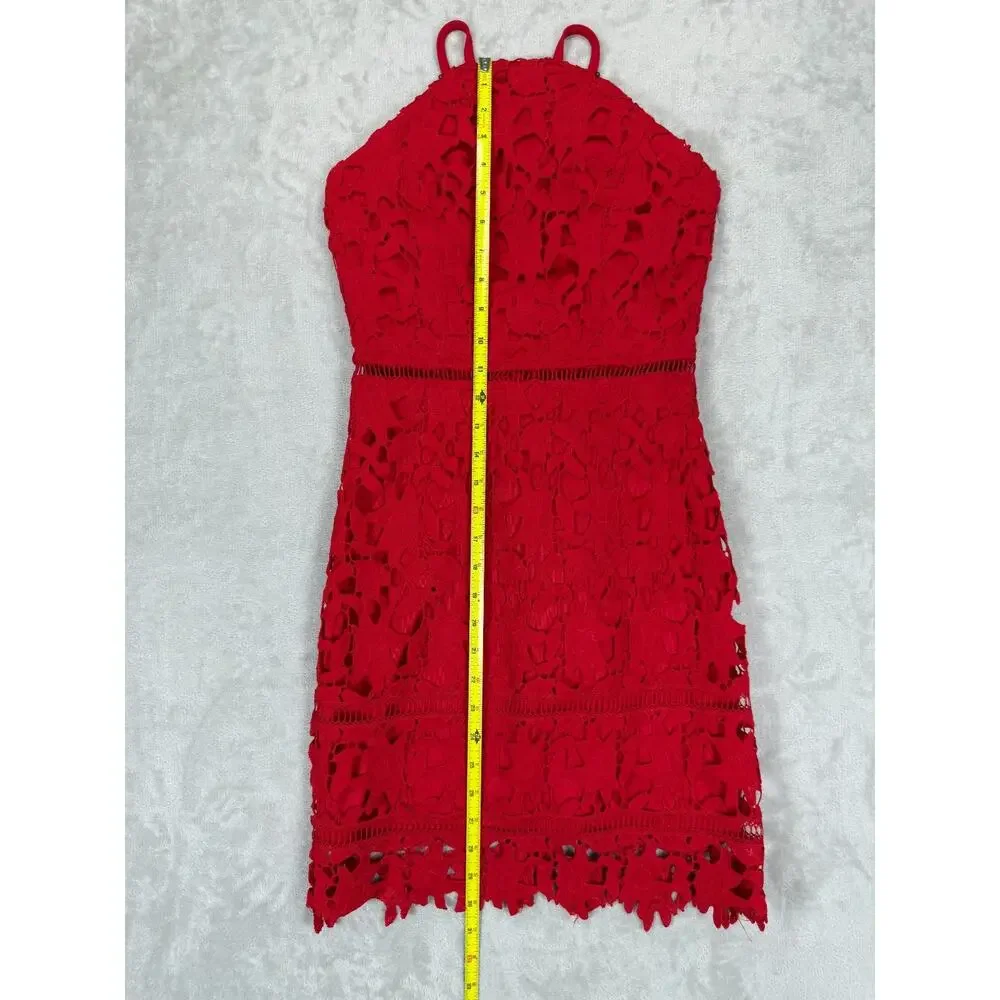 Cefian Red Lace Halter Dress Small Sheath Cocktail Wedding Guest Date Night - Picture 3 of 11